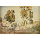 ROBERT VIGAUD (20th/21st Century) A PAINTING, "Ruins in Landscape," watercolor on paper, signed L/L,