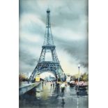 HAROLD PHENIX (American 1928-2009) A PAINTING, "Eiffel Tower, Paris," CIRCA 1984, watercolor on