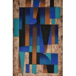 after CARLOS MERIDA (Guatemalan/Mexican 1891-1984) A PAINTING, "Geometric Composition in Blue,"