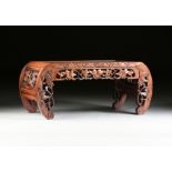 A CHINESE ART NOUVEAU ROSEWOOD TEA TABLE, QING DYNASTY (1644-1912), of traditional kang form, the