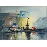 HAROLD PHENIX (American 1928-2009) A PAINTING, "Picadilly Circus, London," CIRCA 1984, watercolor on