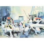 HAROLD PHENIX (American 1928-2009) A PAINTING, "Welders," watercolor on paper, signed L/L. 12.75"