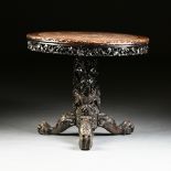 A CHINESE EXPORT MARBLE TOP BLACK LACQUERED HONGMU BREAKFAST TABLE, LATE QING DYNASTY (1644-1912),