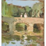 PIERRE EUGÈNE MONTÉZIN (French 1874-1946) A PAINTING, "Study for a Bridge," gouache on paper,