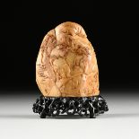 A CHINESE CARVED RUSSET BROWN SHOUSHAN SCHOLAR'S ROCK, SIGNED, LATE 20TH CENTURY, of boulder form