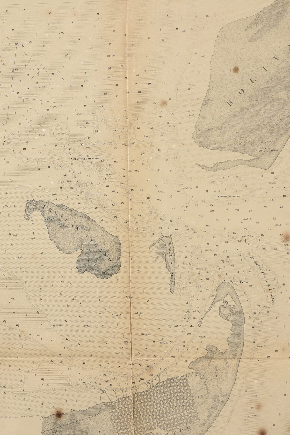 AN ANTIQUE AMERICAN CIVIL WAR/RECONSTRUCTION ERA U.S. COAST SURVEY MAP, "Galveston Entrance, Texas," - Image 6 of 11