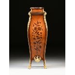 A LOUIS XV STYLE ORMOLU MOUNTED AND BOIS DE BOUT INLAID TULIPWOOD PEDESTAL, PROBABLY BY FRANCOIS