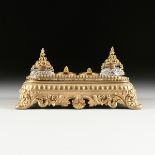 A NÉO-GREC GILT BRONZE AND CRYSTAL ENCRIER, BELLE ÉPOQUE (1870-1914), the crystal inkwells