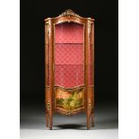 A LOUIS XV STYLE GILT BRONZE MOUNTED AND POLYCHROME PAINTED WALNUT VITRINE, 20TH CENTURY, with a