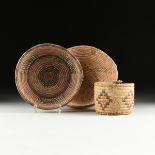A GROUP OF THREE NATIVE AMERICAN COLORFUL WOVEN BASKETS, EARLY 20TH CENTURY, in the Papago or