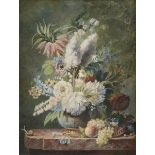 JEAN LOUIS PRÉVOST (French 1760-1810) A PAINTING, "Flower Bouquet in a Bronze Mounted Cachepot On