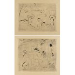 HANS PURRMANN (German 1880-1966) TWO ETCHINGS, "Vier Badende Frauen (Sommer)," AND "Sechs Badende