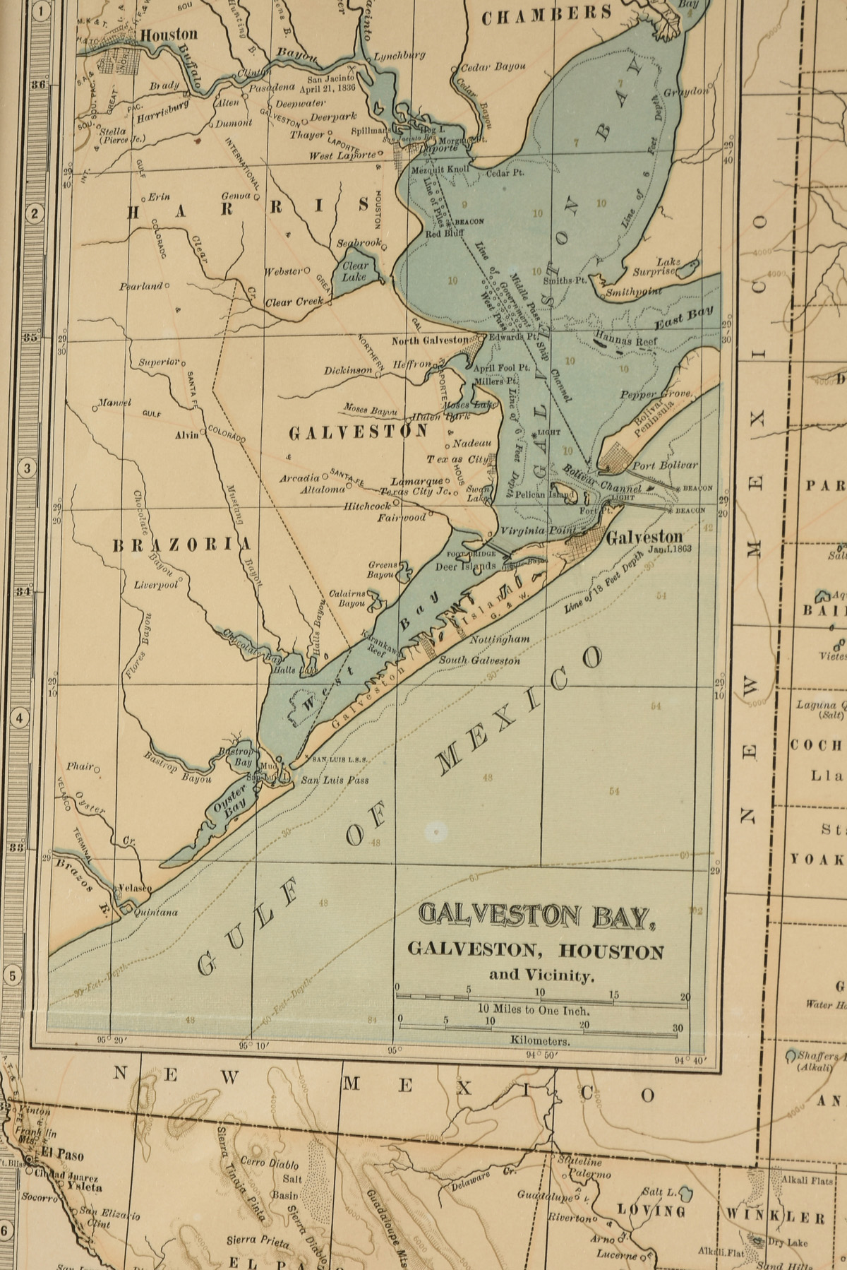 AN ANTIQUE MAP, "Texas, Western Part, with Views of Galveston Bay," NEW YORK, CIRCA 1902, color - Image 5 of 9