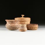 A GROUP OF FOUR NATIVE AMERICAN WOVEN BASKETS, 20TH CENTURY, the smallest of pine needles by Adele