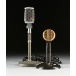 TWO VINTAGE ASTATIC CORP. MICROPHONES, OHIO, MODEL NO. 77 AND A GILT PAINTED BULLET, MID 20TH