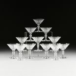 A SET OF TWELVE HAWKES CUT GLASS CHAMPAGNE COUPE STEMWARE, VERNAY PATTERN, SIGNED, 20TH CENTURY,