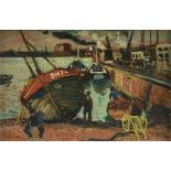 FRANCOIS GALL (French 1912-1987) A PAINTING, "Marina de Dieppe," oil on masonite, signed and