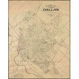 AN ANTIQUE MAP, "Topographical Map for Commerce of Dallas, Texas," 1890, engraving on paper,