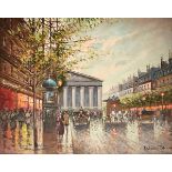 ANTOINE BLANCHARD (French 1910-1980) A PAINTING, "Paris, Place de la Madeleine," oil on canvas,