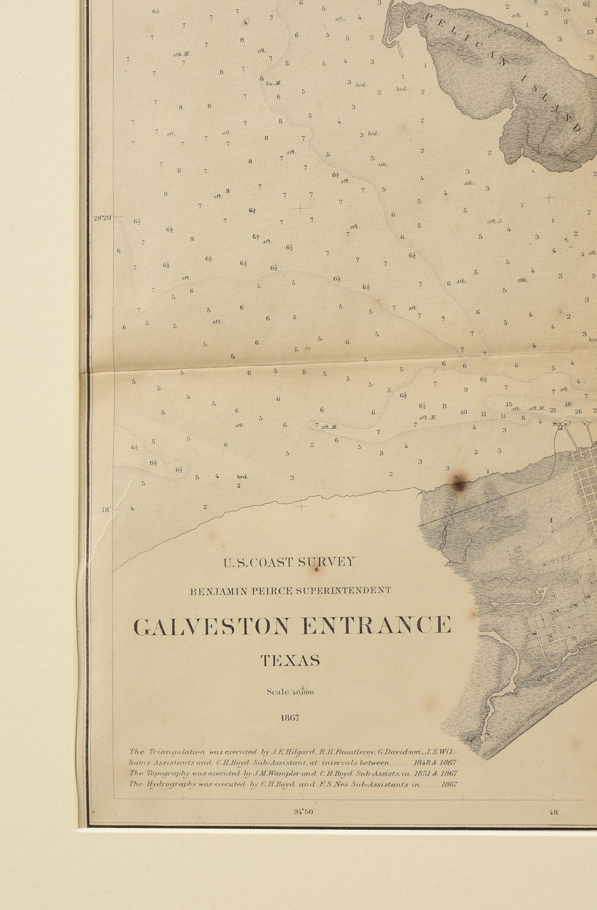 AN ANTIQUE AMERICAN CIVIL WAR/RECONSTRUCTION ERA U.S. COAST SURVEY MAP, "Galveston Entrance, Texas," - Image 5 of 11