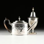 AN AMERICAN FEDERAL COIN SILVER TEAPOT AND SUGAR URN, MARK OF JOSEPH SMITH, BOSTON, CIRCA 1793,