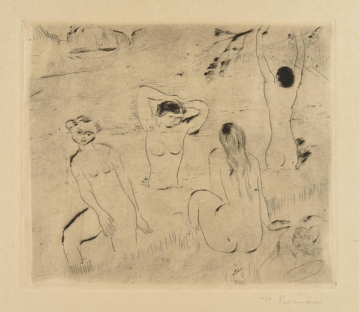 HANS PURRMANN (German 1880-1966) TWO ETCHINGS, "Vier Badende Frauen (Sommer)," AND "Sechs Badende - Image 6 of 9