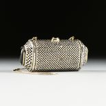 A JUDITH LIEBER CLEAR AND BLACK RHINESTONE INLAID GILT METAL CLUTCH PURSE, LABELED,1990s, the hinged