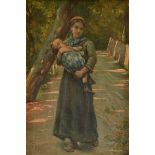 EGISTO FERRONI (Italian 1835-1912) A PAINTING, "Maternity," oil on wood panel, signed L/L. 6" x 9"