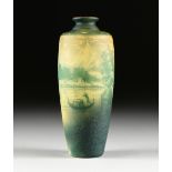A DE VEZ ETCHED DOUBLE OVERLAY CAMEO GLASS VASE, FRENCH, SIGNED, CIRCA 1910, the flat circular rim