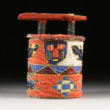 AN AFRICAN BEADED BOX WITH LID, YORUBA, NIGERIA, MID/LATE 20TH CENTURY, of cylindrical form, with