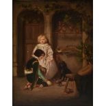 FRENCH SCHOOL (19th Century) A PAINTING, "Enfant Jouant avec un Faucon (The Young Falconer)," oil on