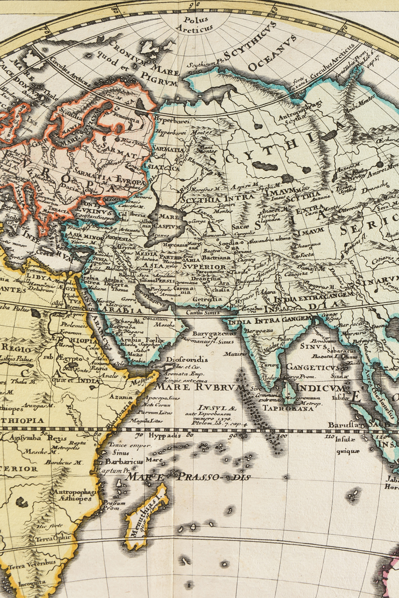 TWO ANTIQUE MAPS, "Orbis Terrarum veteribus cogniti Typus admentem veterum Geographorum - Image 6 of 14