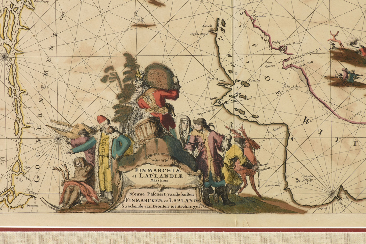 AN ANTIQUE FINLAND MAP, "Finmarchiæ et Laplandiæ," 17TH/18TH CENTURY, hand colored ink engraving - Image 4 of 9