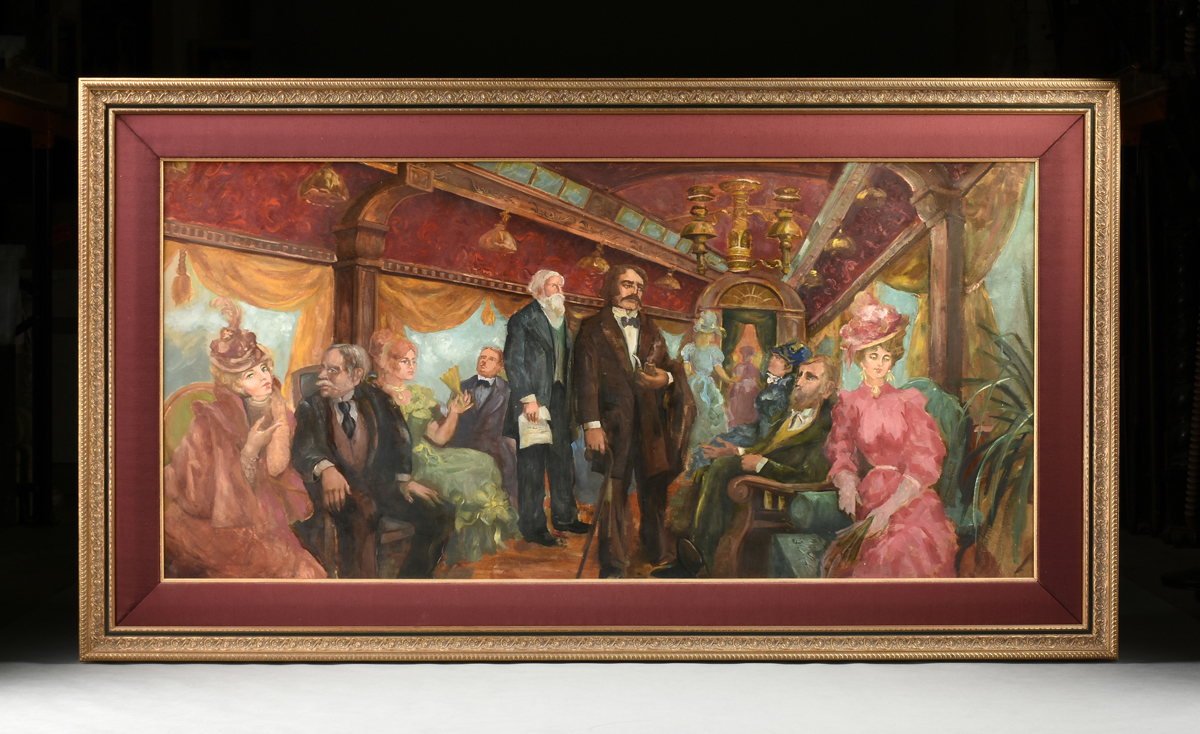 AMERICAN SCHOOL (19th/20th Century) A PAINTING, "Gilded Age Train Cabin," oil on board. 45" x 93" - Image 2 of 14