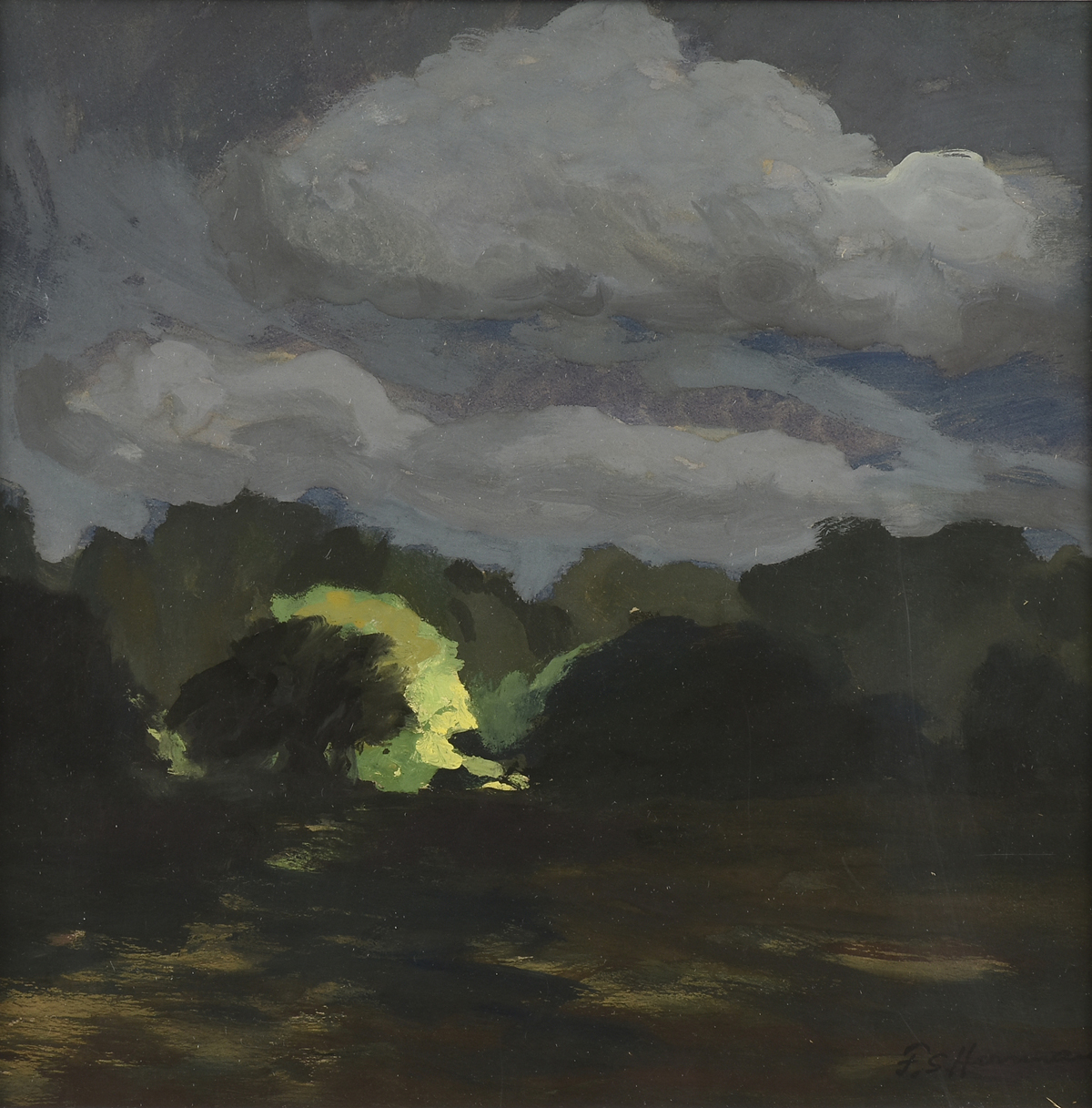 FRANK SIMON HERRMANN (AMERICAN 1866-1942), A PAINTING, "Moonlit Clouds," gouache on paper, signed