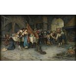 PUBLIO DE TOMMASI (Italian 1849-1914) A PAINTING, "The Cavalier's Retreat," watercolor on paper,