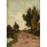 VICTOR BAUFFE (Dutch 1849-1921) A PAINTING, "Landscape with Stream," oil on board, signed L/R. 19" x