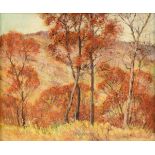HARRY ANTHONY DEYOUNG (American/Texas 1893-1956), "Autumn," oil on burlap canvas, signed L/R,