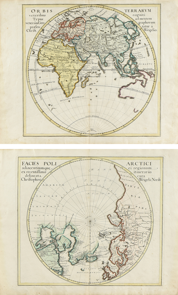 TWO ANTIQUE MAPS, "Orbis Terrarum veteribus cogniti Typus admentem veterum Geographorum