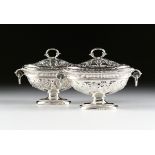 A PAIR OF PAUL STORR STERLING SILVER SAUCE TUREENS WITH COVERS, LONDON, CIRCA 1800, each domed