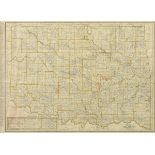 AN ANTIQUE MAP, "Rand McNally Standard Map of Oklahoma," color ink engraving on paper, with four