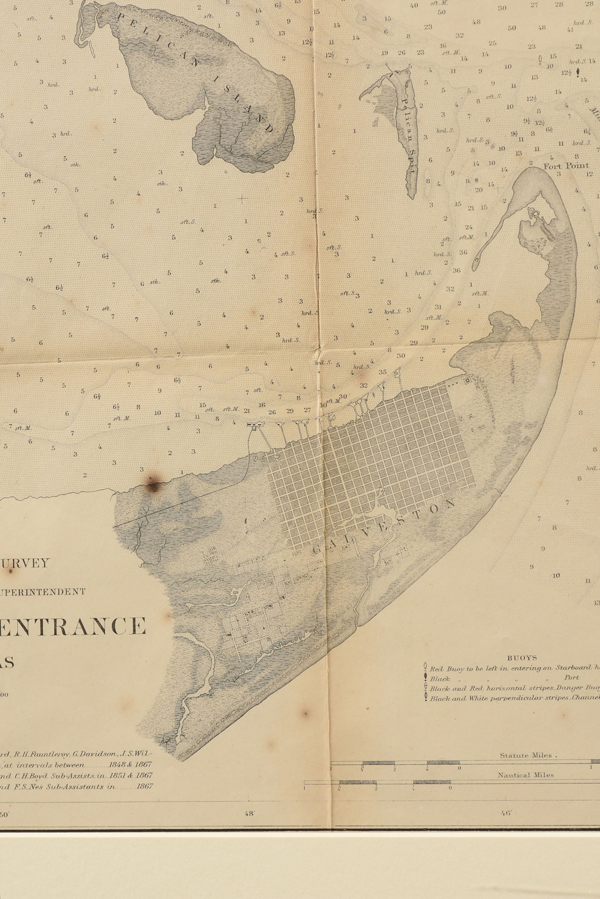 AN ANTIQUE AMERICAN CIVIL WAR/RECONSTRUCTION ERA U.S. COAST SURVEY MAP, "Galveston Entrance, Texas," - Image 4 of 11