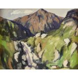 FRANK SIMON HERRMANN (AMERICAN 1866-1942) A PAINTING, "Mountain Waterfall," gouache on artist paper,