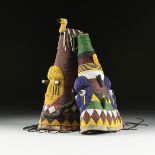 A GROUP OF TWO AFRICAN BEADED SACRED HEADDRESS CROWNS, YORUBA, NIGERIA OR BENIN, MID 20TH CENTURY,