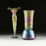 TWO IRIDESCENT ART GLASS VASES, LUNDBERG STUDIOS, CALIFORNIA, CIRCA 1996, the trumpet vase with a