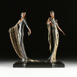 ERTÉ (ROMAIN DE TIRTOFF) (Russian/French 1892-1990) A SCULPTURE, "DUETTO," cold painted bronze,