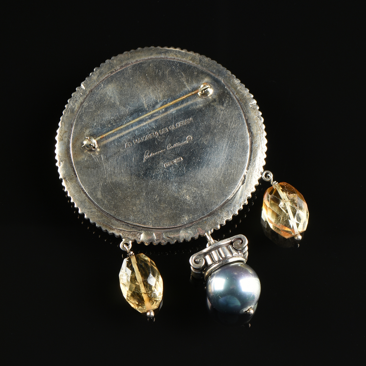 AN AD MAIOREM DEI GLORIAM STERLING SILVER BROOCH BY REBECCA COLLINS, the gadrooned and beaded - Image 2 of 2