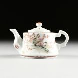 A CHINESE EXPORT FAMILLE ROSE POEM AND MAGPIE PORCELAIN TEAPOT, 20TH CENTURY, the top with four
