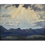 FRANK SIMON HERRMANN (AMERICAN 1866-1942) A PAINTING, "Light Breaking Through the Clouds," gouache