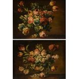 A PAIR OF ITALIAN SCHOOL OF PAINTINGS, "Flowering Lobed Urn," AND "Flowering Green Vase," EARLY/